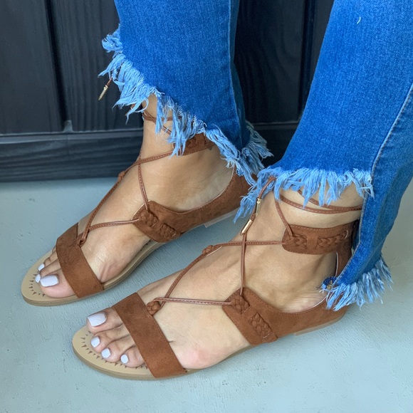 Ludlow Cognac Ghillie Lace Up Gladiator Sandal - Picture 3 of 7